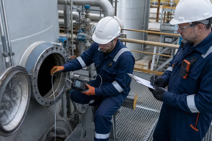 Technician preparing a gas detection survey for an industrial work area