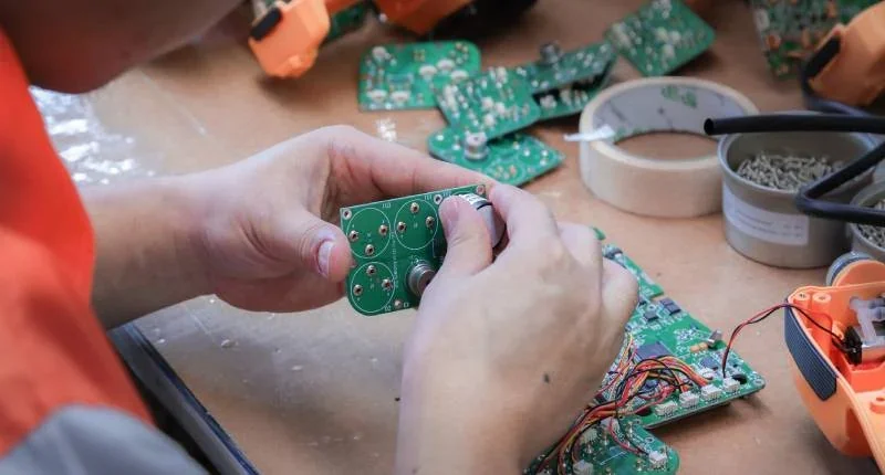 Electronics assembly inspection in progress