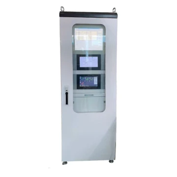 Front view of the Eranntex DOAS-3000 online CEMS differential optical absorption spectrometer gas analyzer cabinet featuring a clear glass observation door and multi-tier monitoring displays.