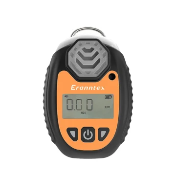Front view of the Eranntex portable single gas detector model BTYQ-MS104K-S1 with a monochrome screen, shown displayed on its desktop stand.