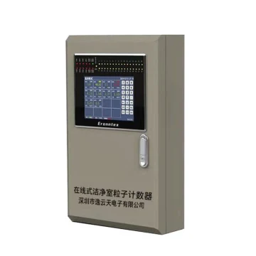 Angled front view of the Eranntex MIC-3000 industrial wireless gas alarm controller cabinet with high-resolution touchscreen display, multi-channel LED matrix, and lockable front door.