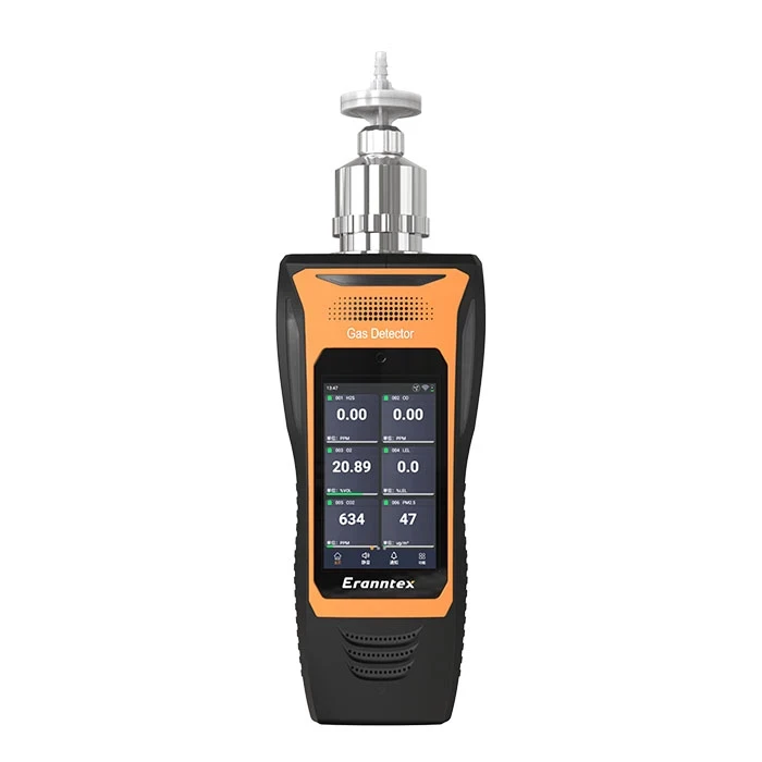 Front view of the Eranntex 2024 flagship Android-powered pump-suction multi-gas detector model BTYQ-MS600-S2 supporting 1 to 10 gas customization with an advanced smart touch display.