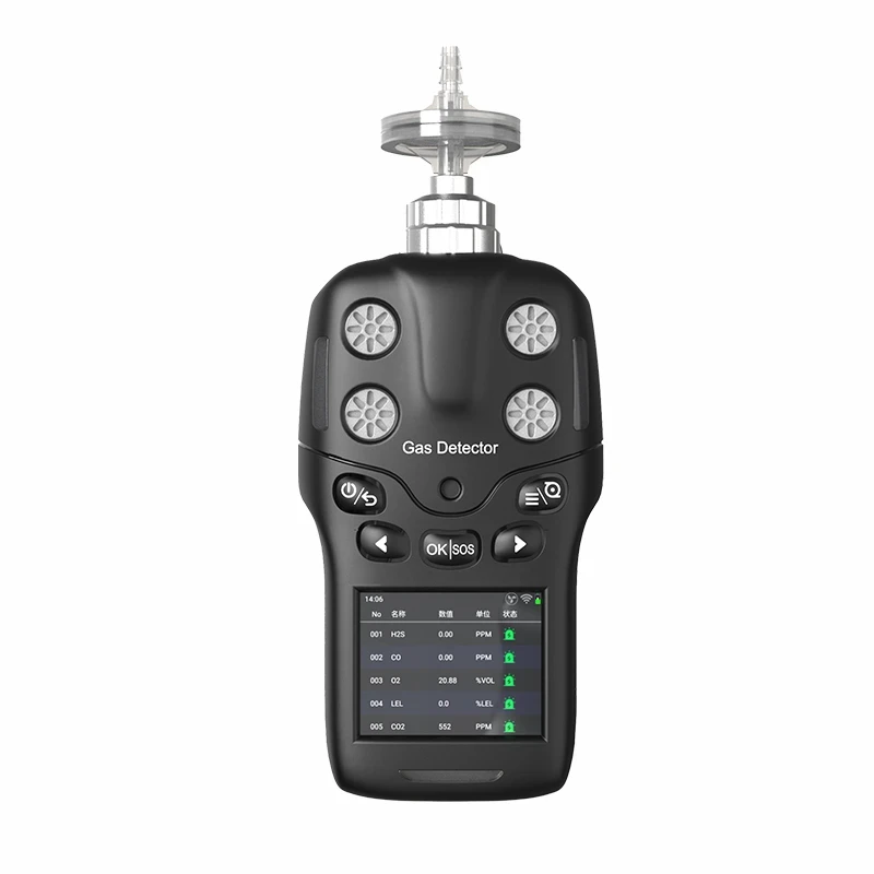 Front view of the BTYQ-MS400-S portable multigas detector with a top sampling probe and color display.