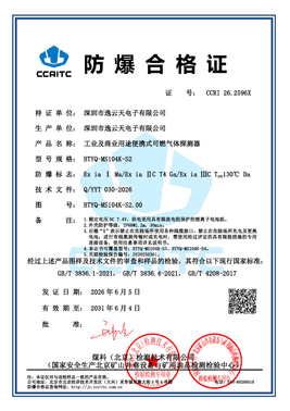 Preview of explosion-proof Certificate of Conformity CCRI 26.2596X for BTYQ-MS104K-S2